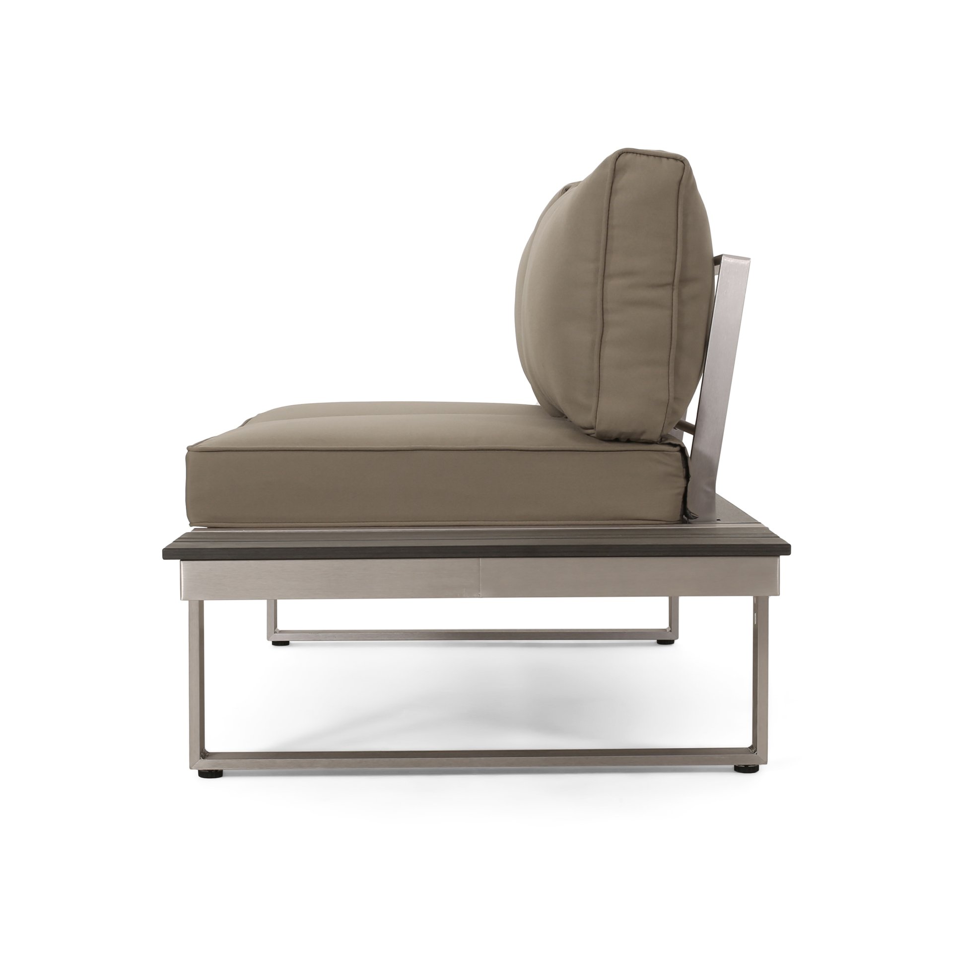 Sterling - Outdoor Aluminum V Shaped 5 Seater Sofa Set With Cushions - Gray / Khaki / Silver - Image 9