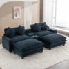 Contemporary Chenille Upholstered Sectional Sofa With Ottomans, USB Ports, Cup Holders & Storage - Blue - Image 11