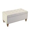 Elegant Ottoman Storage Bench With Recessed Hinge And Rivet Trim Linen - Beige - Image 5