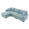 Modern Convertible Sectional L Shaped Reversible Couch Set With Free Pillows 4 Seat Suede Sleeper Sofa With Ottoman - Light Blue - Image 5