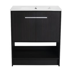 Modern Freestanding 30" Bathroom Vanity With Ceramic Sink, Soft Closing Doors Cabinet - Dark Oak