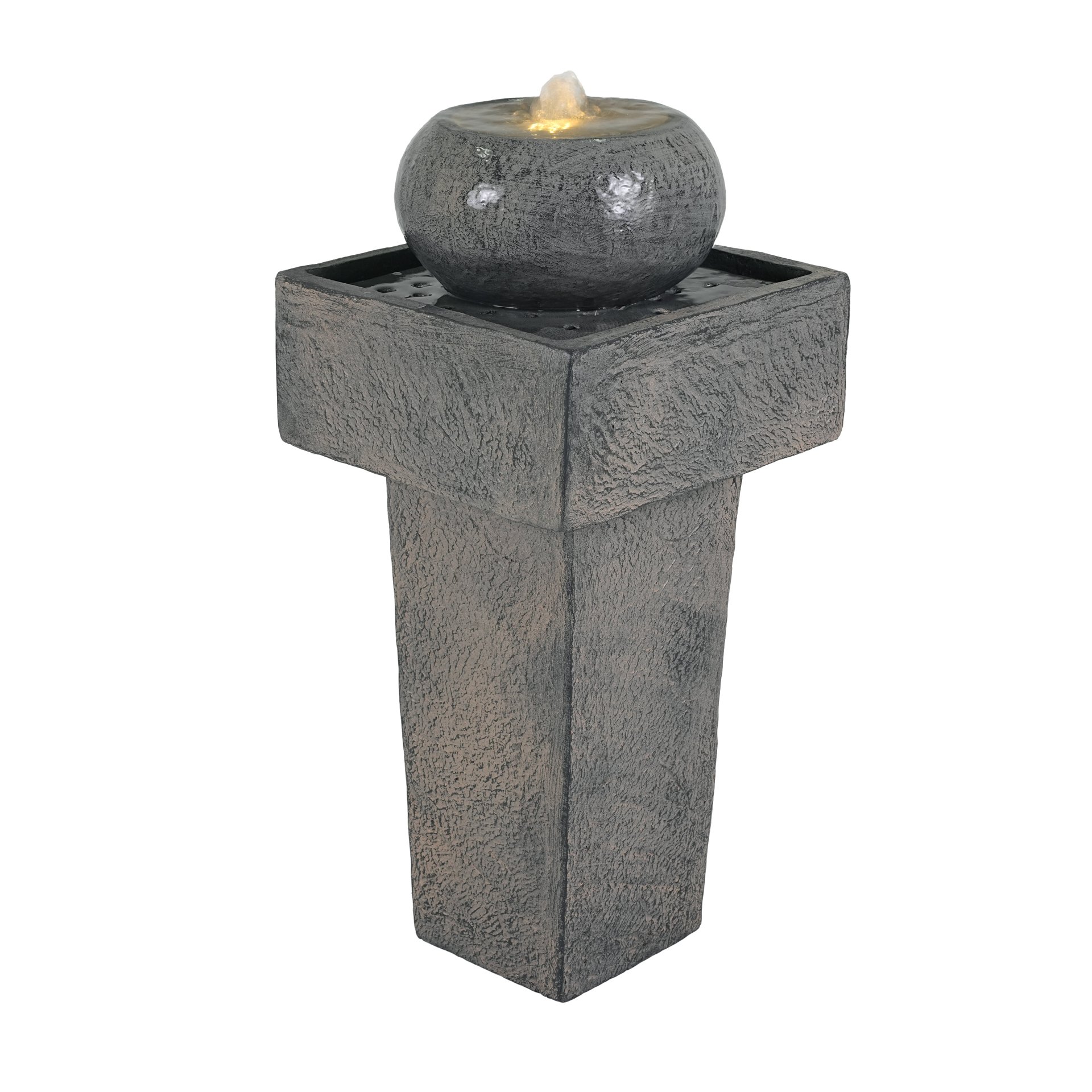 Minimalist Column Fountain With LED Lighting, Outdoor Decor For Patio, Porch And Garden - Gray - Image 5