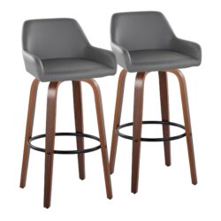 Daniella - Contemporary Fixed Height Barstool With Swivel And Round Footrest (Set of 2) - Walnut / Gray