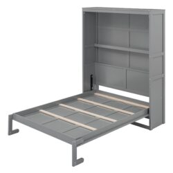 Full Size Murphy Wall Bed & Shelves - Gray