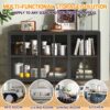 Modern Heavy Duty Metal Sideboard Buffet Cabinet With Storage, Adjustable Feet, Glass Doors, Steel - Black - Image 10