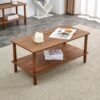 Modern 2 Tier Coffee Table For Living Room Furniture, Rectangular Center Table With Open Storage Shelf, Rounded Rubberwood Legs, Stable And Durable - Walnut - Image 5