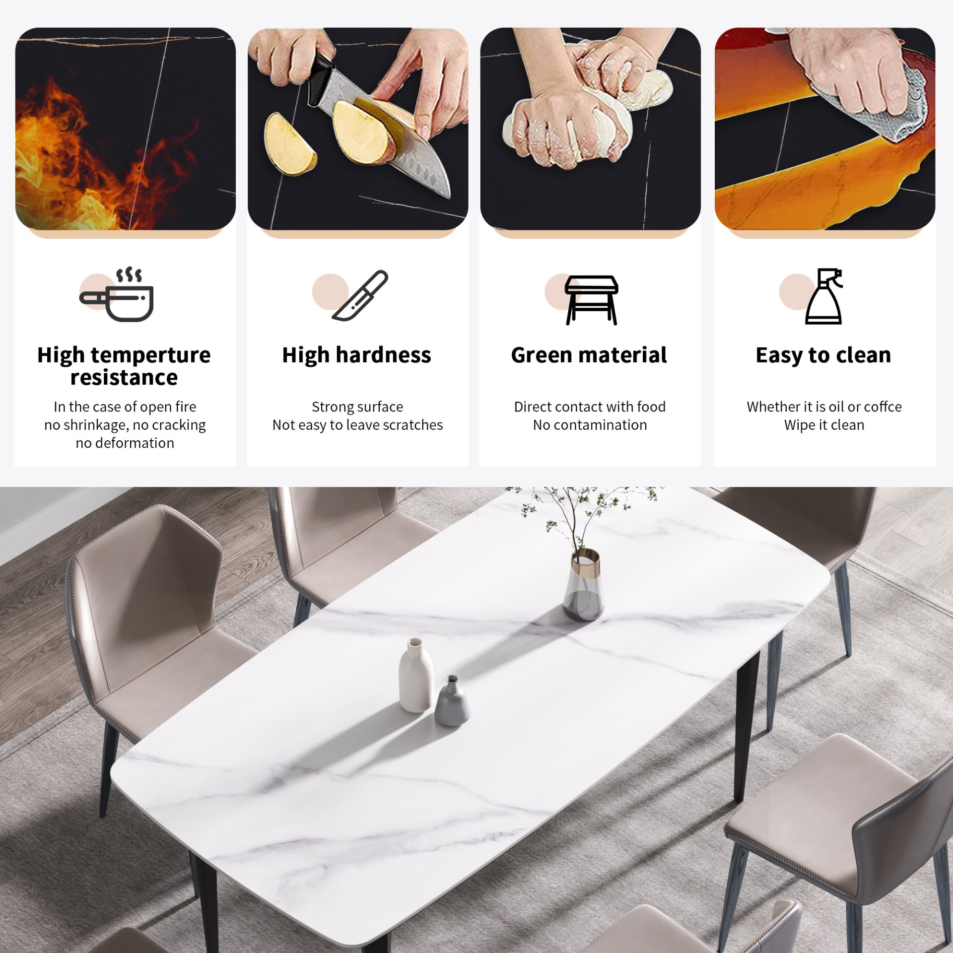 70.87" Modern Artificial Stone Curved Black Metal Leg Dining Table, Can Accommodate 6-8 People - White / Black - Image 11