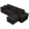 Modern L-Shape 3 Seat Reversible Sectional Couch, Pull Out Sleeper Sofa With Storage Chaise And 2 Stools For Living Room Furniture Set - Charcoal Gray - Image 16