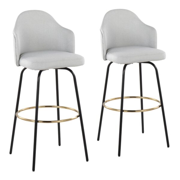 Ahoy - Contemporary Fixed Height Bar Stool Round Gold Footrest (Set of 2) - Light Gray / Black