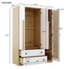 3 Doors Rattan Wardrobe Storage For Bedroom, With 2 Drawers - White / Nature - Image 14