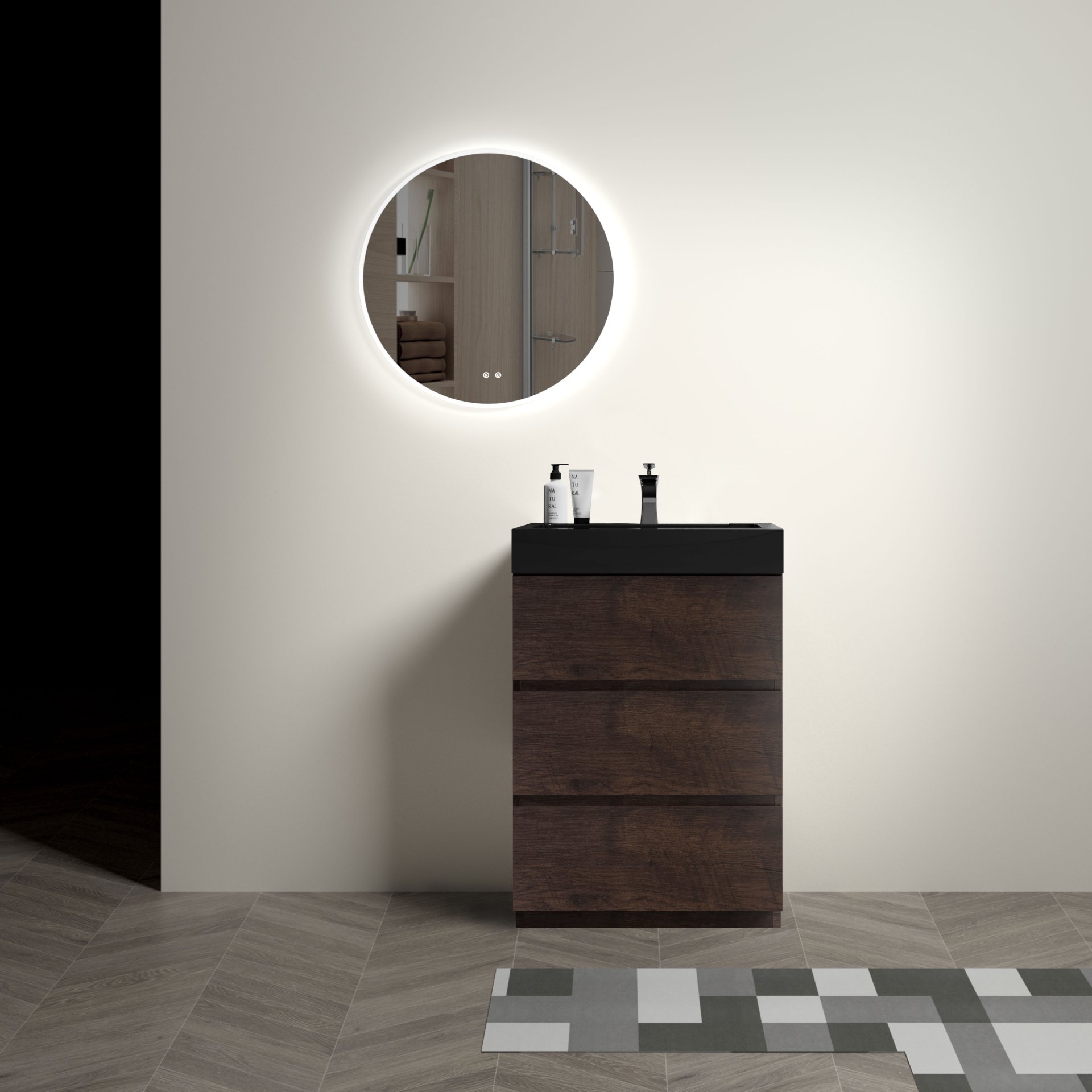 Alice - 24" Bathroom Vanity With Sink, Large Storage Freestanding Bathroom Vanity For Modern Bathroom, One-Piece Sink Basin Without Drain And Faucet - Walnut / Black - Image 4