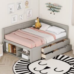 Full Size Daybed With Drawers And Shelves - Gray