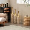 Floor Metal Vase Modern Style Decoration Home Woven Pattern Metal Vase 3 Piece Set Gorgeous Home Decoration Large Glazed Metal Vase - Champagne - Image 9