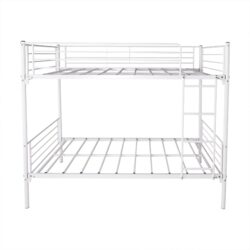 Twin Over Twin Bunk Bed With Metal Frame And Ladder, Space Saving - White