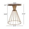 Hollow - Edge Retro Art Pine Side Table With Antique And Natural Color, Iron And Pine Construction - Antique Gold / Natural - Image 3