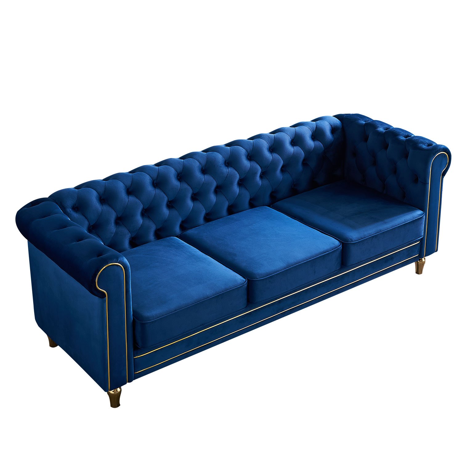 Chesterfield - Velvet Sofa 84.65" For Living Room - Blue - Image 3