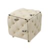 Modern Velvet Upholstered Ottoman, Exquisite Small End Table, Soft Foot Stool, Dressing Makeup Chair, Comfortable Seat For Living Room, Bedroom, Entrance - Beige - Image 3