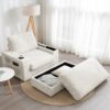 Oversized Chaise Lounge Indoor Rabbit Fur Sofa Bed With Storage Ottoman And Armrests Cup Holders With Deep Seat - Beige - Image 12