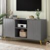 Modern TV Stand For TVs Up To 55", Entertainment Center Media Console, Adjustable Shelf, Metal Legs, Handles And Anti-Tip Device For Living Room - Gray - Image 2