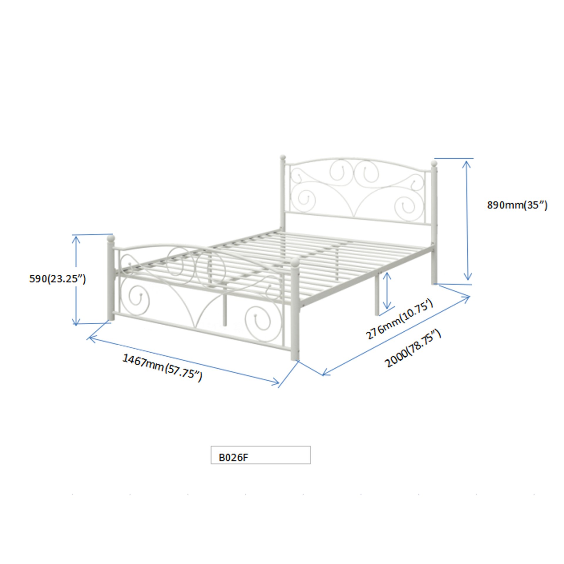 Full With Metal Frame Bed - White - Image 3