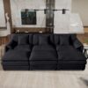 Oversized Deep Seat Sectional Cloud Sofa Sleeper With 3 Ottomans & Soft Pillows, Modular Couch Bed - Black - Image 20