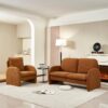 Loveseat Sofa Small Couch For Living Room, Sherpa Fabric Upholstered Loveseat Sofa Couch, Small Loveseat Sofa For Apartment, Bedroom - Orange - Image 4