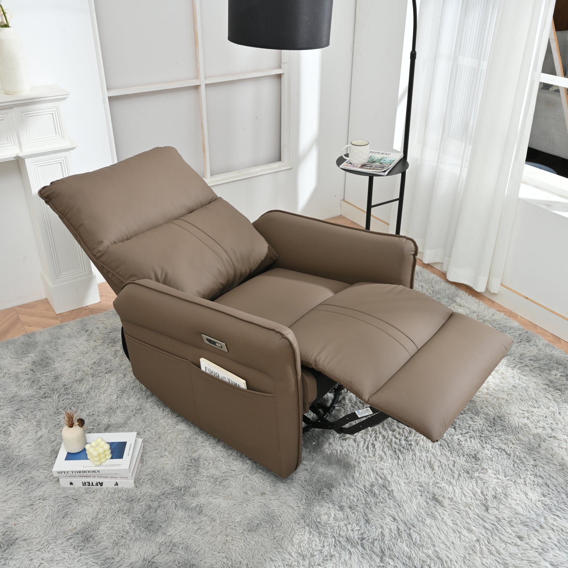 29.92" 270 Power Swivel Rocker Recliner Chair, Electric Glider Reclining Sofa With USB Ports, Power Swivel Glider, Rocking Chair Nursery Recliners For Living Room Bedroom - Brown - Image 11