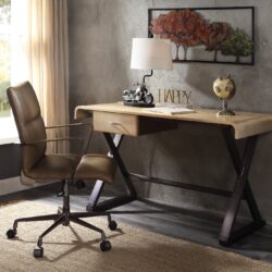 Danton - Aluminum Top Grain Leather Rectangular Writing Desk - Gold