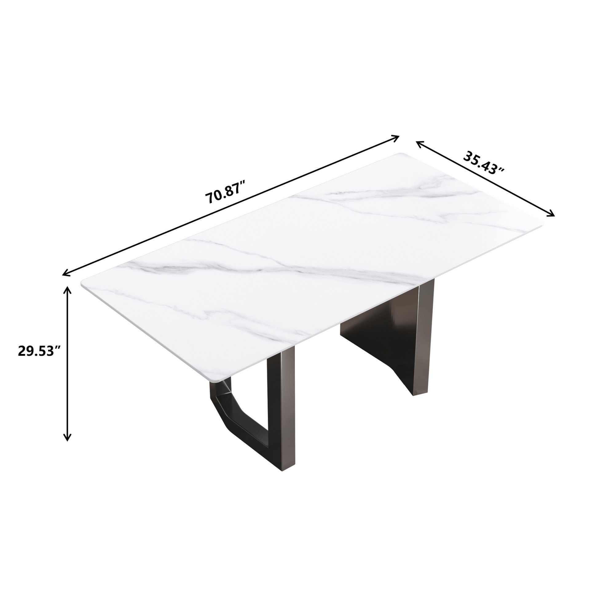 70.87" Modern Artificial Stone White Straight Edge Black Metal Leg Dining Table - White / Black - Image 3