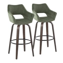 Mustang - Contemporary Fixed Height Barstool With Swivel With Round Footrest (Set of 2) - Walnut / Green