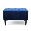 Mid Century Ottoman Velvet With Button Tufting With Birch Wood Legs - Navy Blue - Image 4