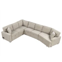 L-Shaped Sofa Sectional Sofa Couch Pull-Out Sofa Bed With Charging Devices And Cup Holders For Living Room - Beige