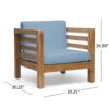 Outdoor Club Chair, Acacia Wood Patio Chair With Fabric Cushion For Backyard, Poolside, Garden Or Porch - Pecan / Blue - Image 3