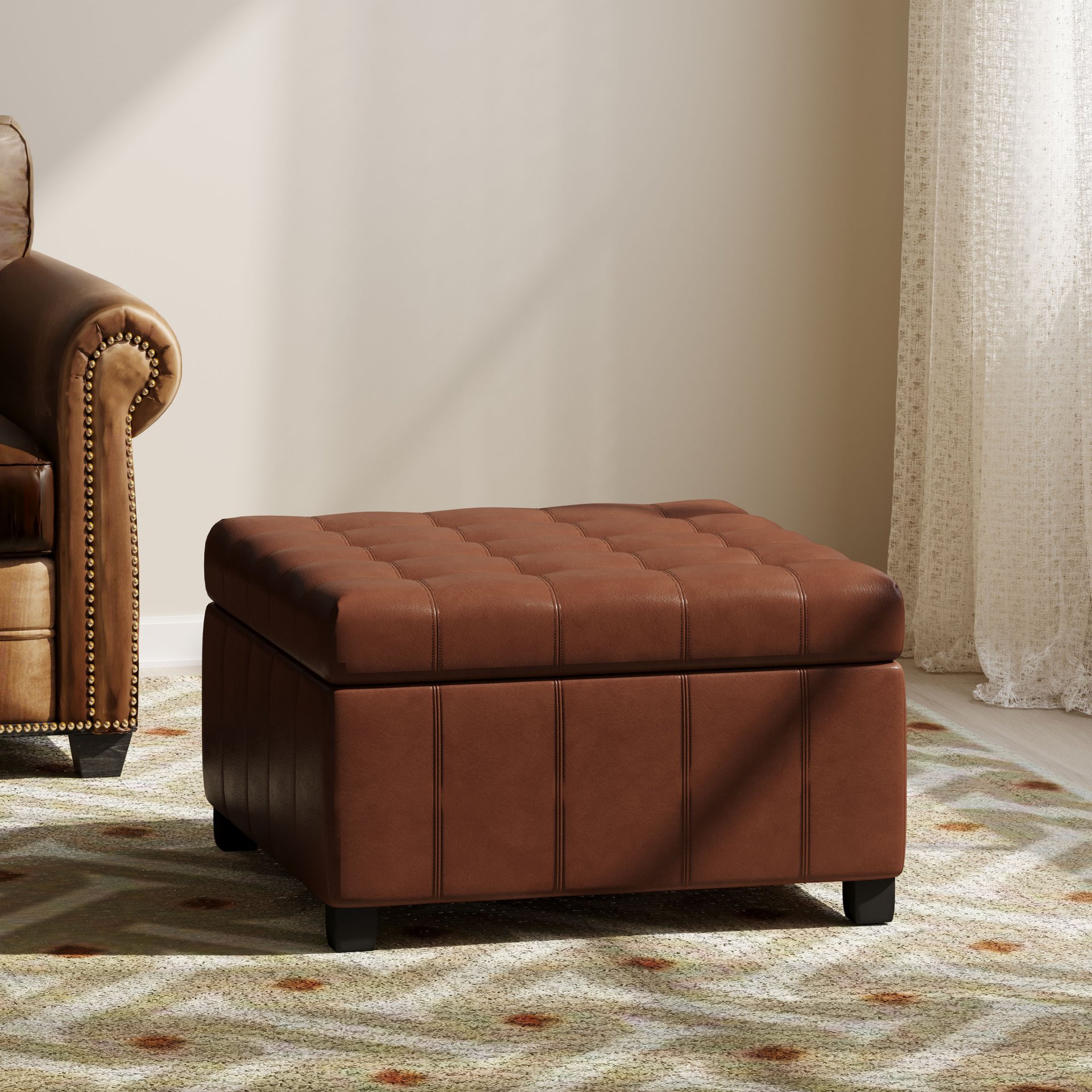 Storage Ottoman For Living Room, Bedroom - Light Brown - Image 4
