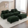 Chenille Upholstered Sectional Sofa With 2 Removable Ottomans, USB Ports, Cup Holders, And Storage - Green - Image 3