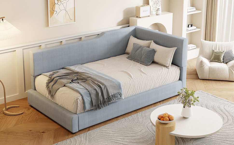 Twin Size L Shaped Upholstered Daybed - Gray - Image 13