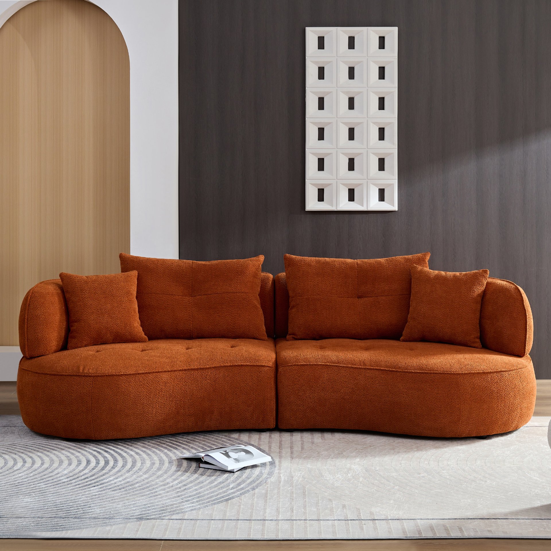Modern Modular Sofa With Durable Fabric And Solid Wood Frame For 4 People - Orange - Image 2