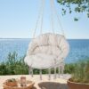 Macrame Hanging Hammock Chair With Cushion, Cotton Rope Swing For Indoor And Outdoor Use, 330 Lbs Capacity - Beige - Image 4