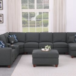 Eric - 9 Piece Upholstered Sectional With Ottoman - Dark Gray