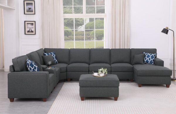 Eric - 9 Piece Upholstered Sectional With Ottoman - Dark Gray