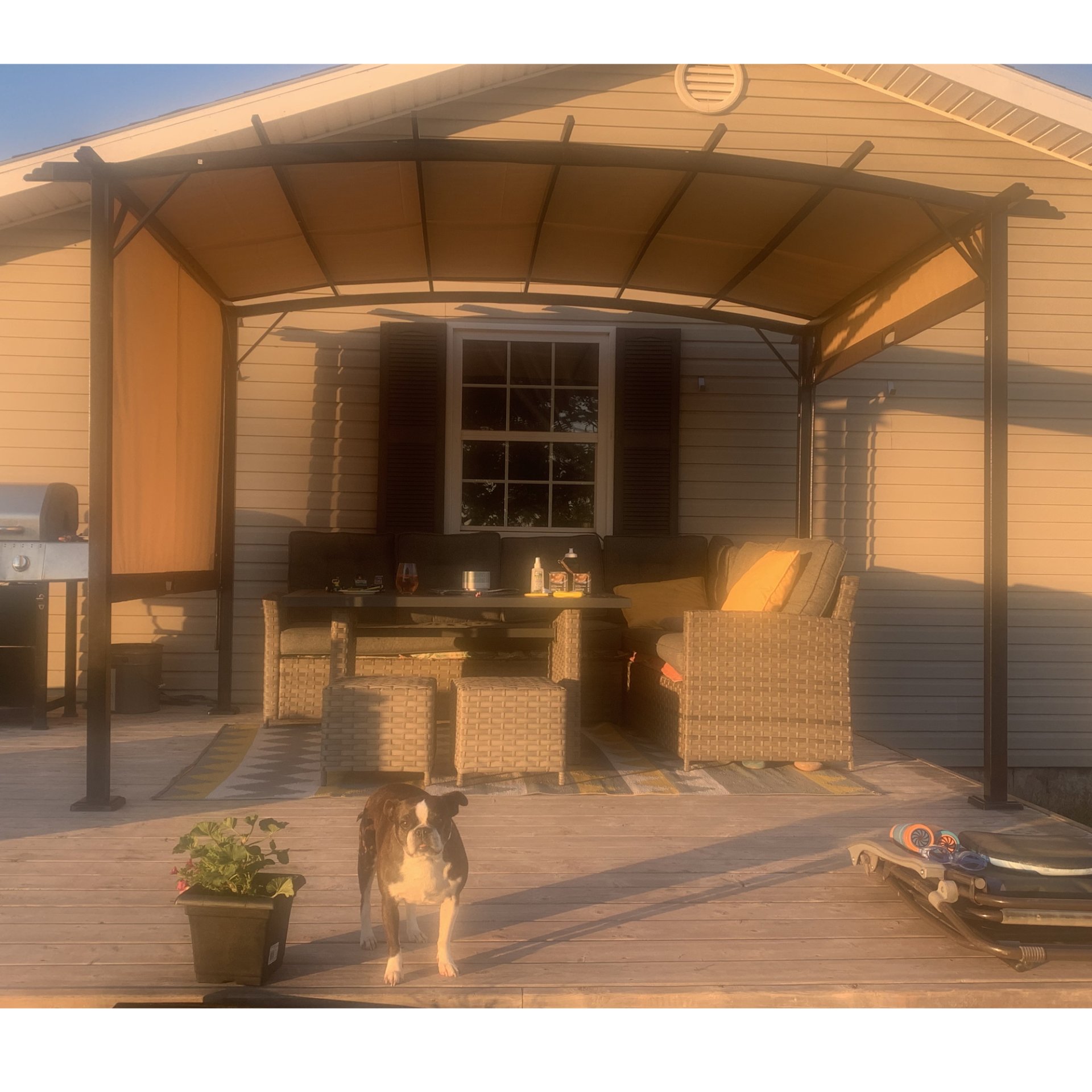 12 X 9 Ft Outdoor Patio Pergola Gazebo Steel Frame Sun Shelter With Retractable Canopy & - Beige / Brown - Image 12
