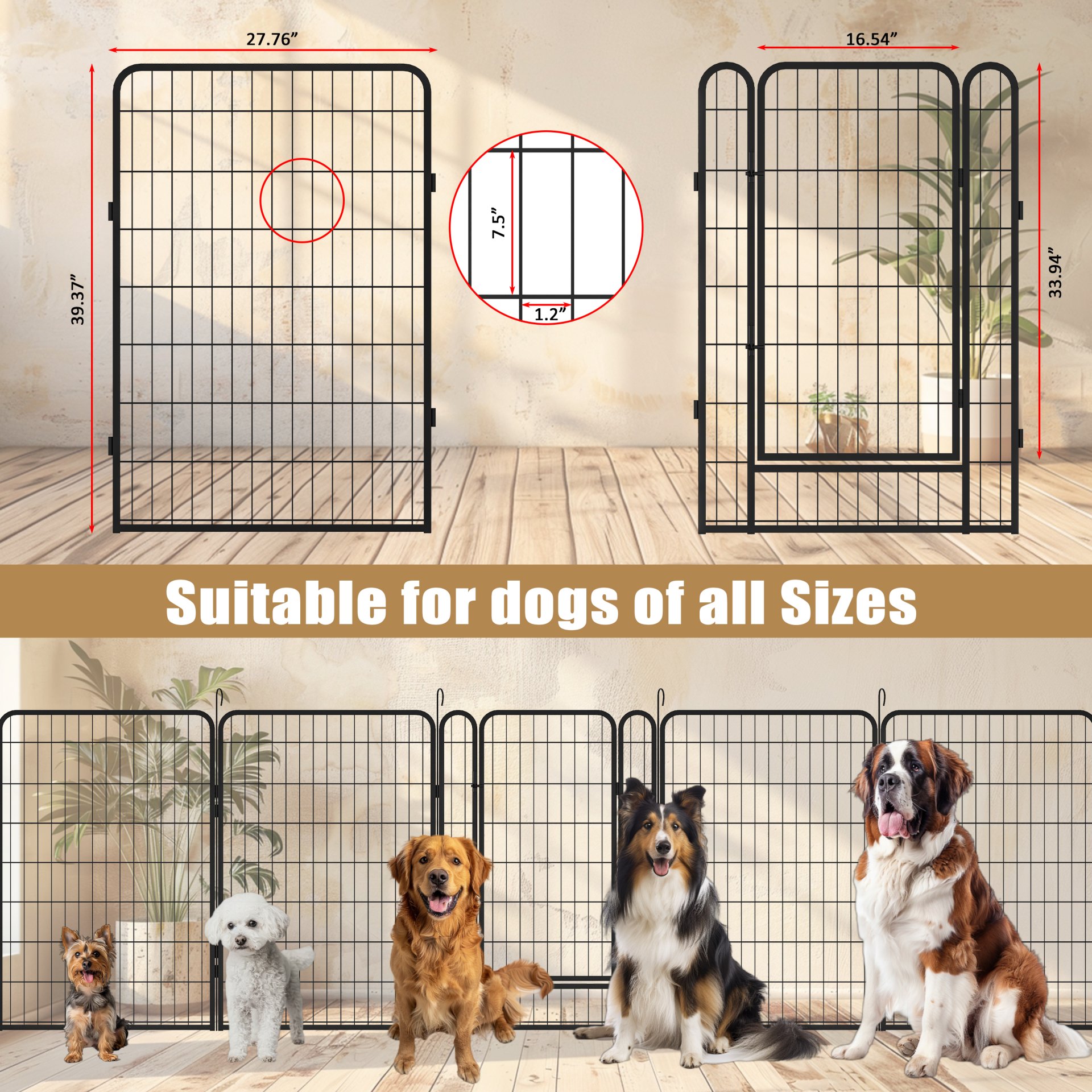 6 Panels Heavy Duty Metal Playpen With Door, Dog Fence Pet Exercise Pen For Outdoor, Indoor - Black - Image 12