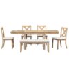 Topmax - 6 Piece Farmhouse Extendable Dining Table With Footrest, 4 Upholstered Dining Chairs And Dining Bench, Two 11" Removable Leaf - Natural / Beige - Image 8