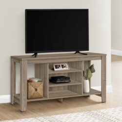 TV Stand, Console, Media Entertainment Center, Storage Shelves - Taupe