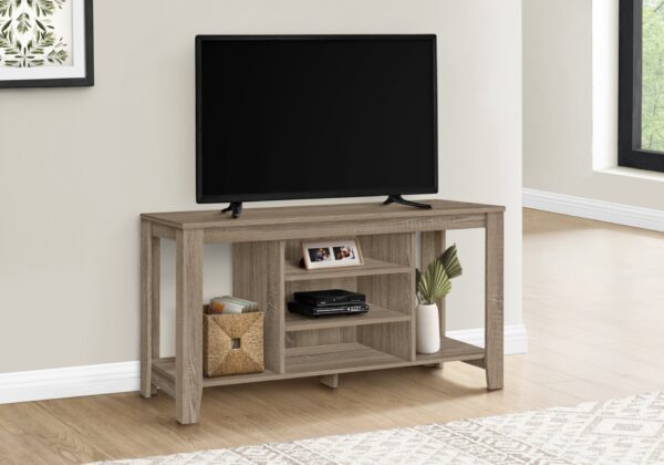 TV Stand, Console, Media Entertainment Center, Storage Shelves - Taupe
