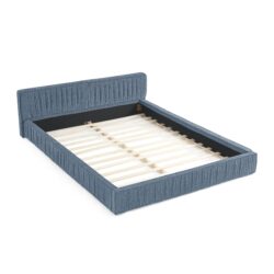 Modern Queen Size Upholstered Bed Frame With Pleated Chenille Fabric And Headboard, No Box Spring Needed - Blue