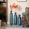 Modern Droplet Shaped Floor Vase Set, Glazed Metal Decorative Vases 3 Piece Home Decor - Aqua Blue - Image 2