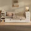 Twin Size Daybed With Side Shelves & Drawers, Multi Functional Desk & Charging Station - White - Image 5