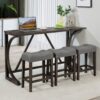 4 Piece Bar Table Set With Power Outlet, Dining Bar Table And Chairs Set, Bar Table Set With 3 Padded Stools For Living Room, Dining Room, Game Room - Dark Gray - Image 2
