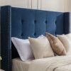Peyton - Queen Bed Upholstered With High Headboard, Traditional Hand Buttoned Tufting - Blue - Image 8